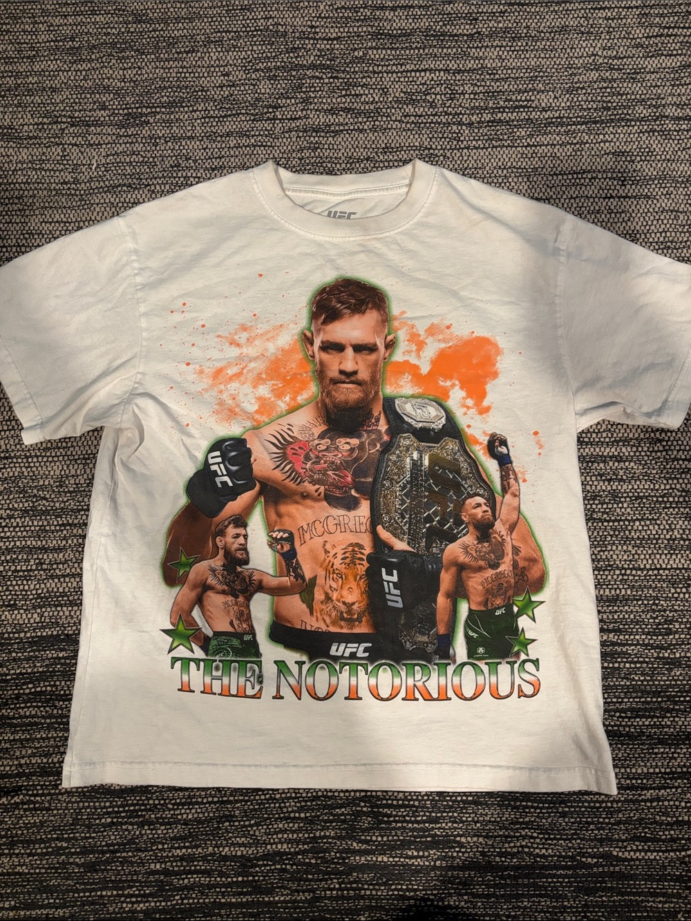 UFC The Notorious Conor Mcgregor Graphic Tee - White with Orange & Green Artwork